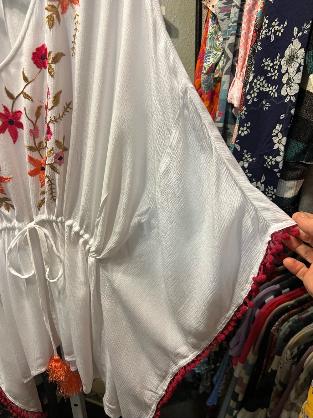 VENUS White Embroidered V-Neck Tunic with Orange Tassel & Pink Trim - Picture 3 of 5